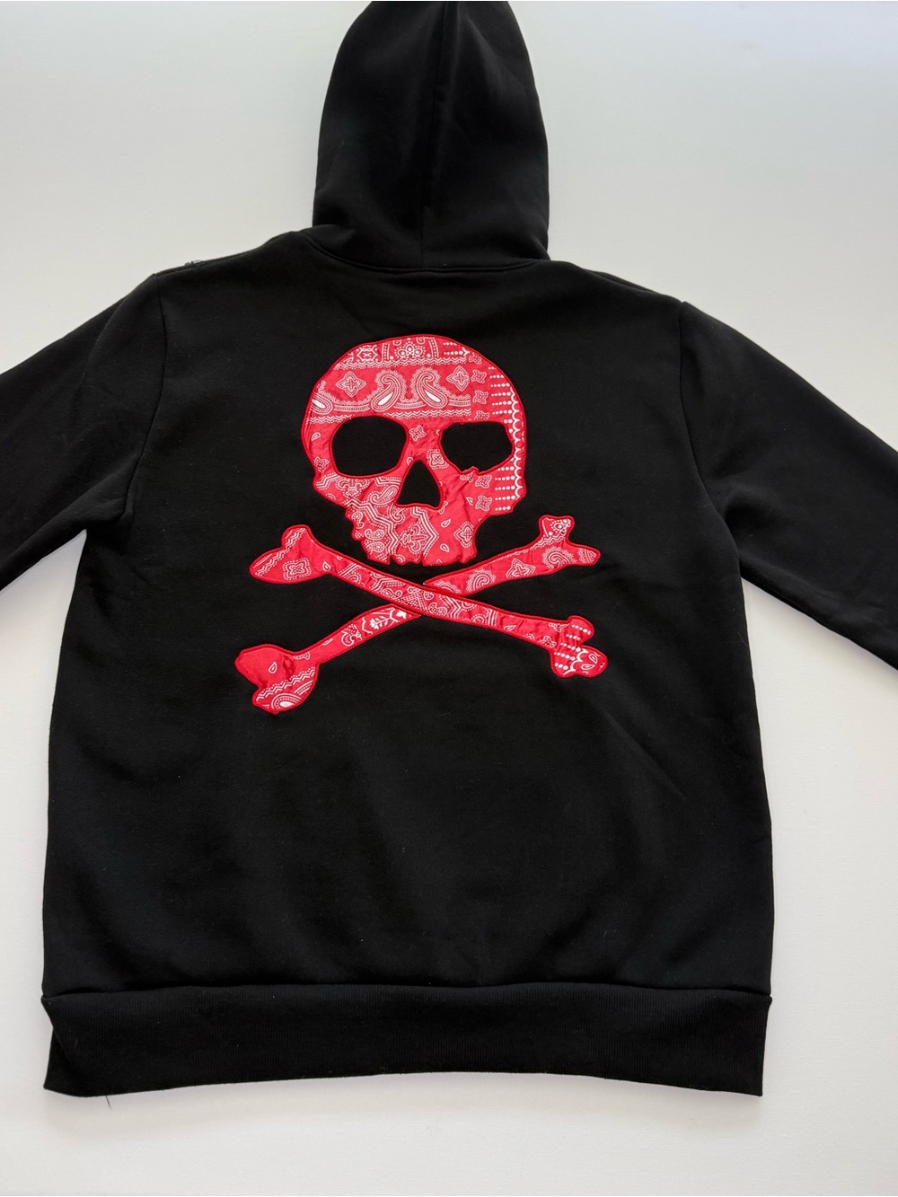 Members Only Black Hoodie with Red Bandana Skull Patch